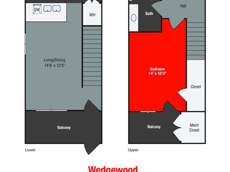 This image shows the layout of the Wedgewood Floor Plan for Building 13 for TGM Meadow View Apartments in Columbus, OH.